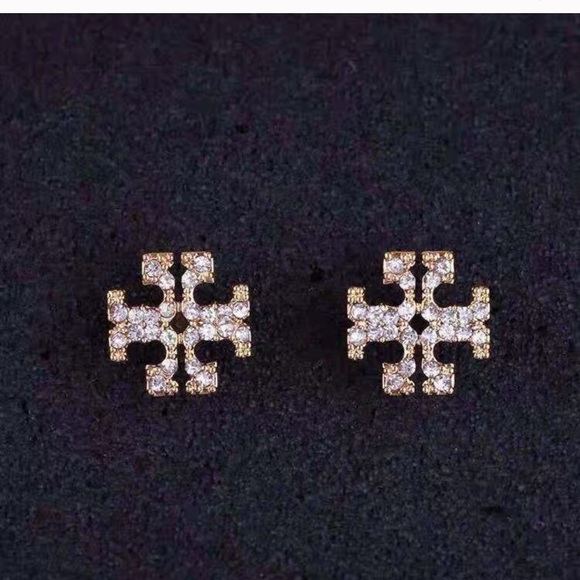 Tory Burch Jewelry - Tory Burch Logo gold crystal stud earrings